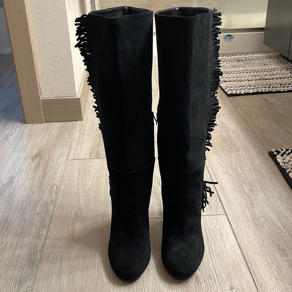 Tall suede fringe boot NWOT
